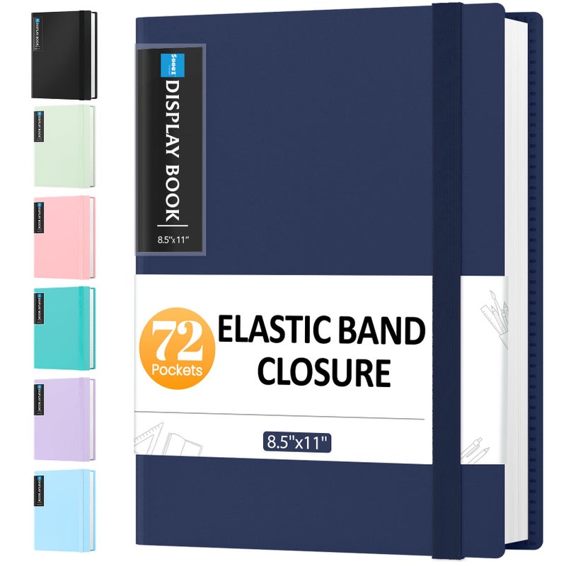 سويز حافظة Sooez تحتوي على 72 جيبًا بأكمام بلاستيكية وشريط مطاطي، سعة كبيرة 8.5x11 عرض كتاب العرض 144 صفحة، مجلد مستندات محفظة فنية مع واقيات أوراق شفافة للمدرسة المكتبية - Image 1